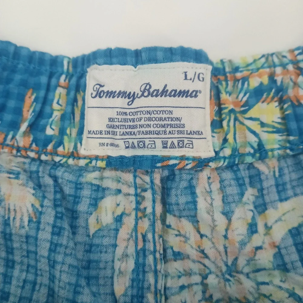 Tommy‎ Bahama Mens Blue Gingham Palm Tree Print Cotton Boxer Shorts Large